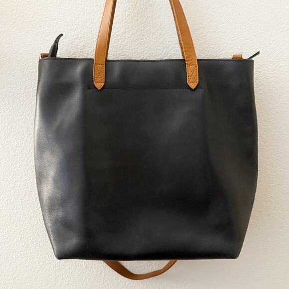 MADEWELL | Zip Top Medium Transport Tote Black Brown Leather Shoulder Crossbody - Picture 8 of 10